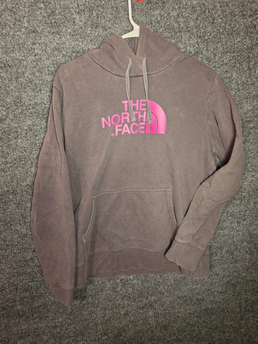 The North Face Womens Large Grey Pink Logo Pullover Hoodie Sweatshirt L/G
